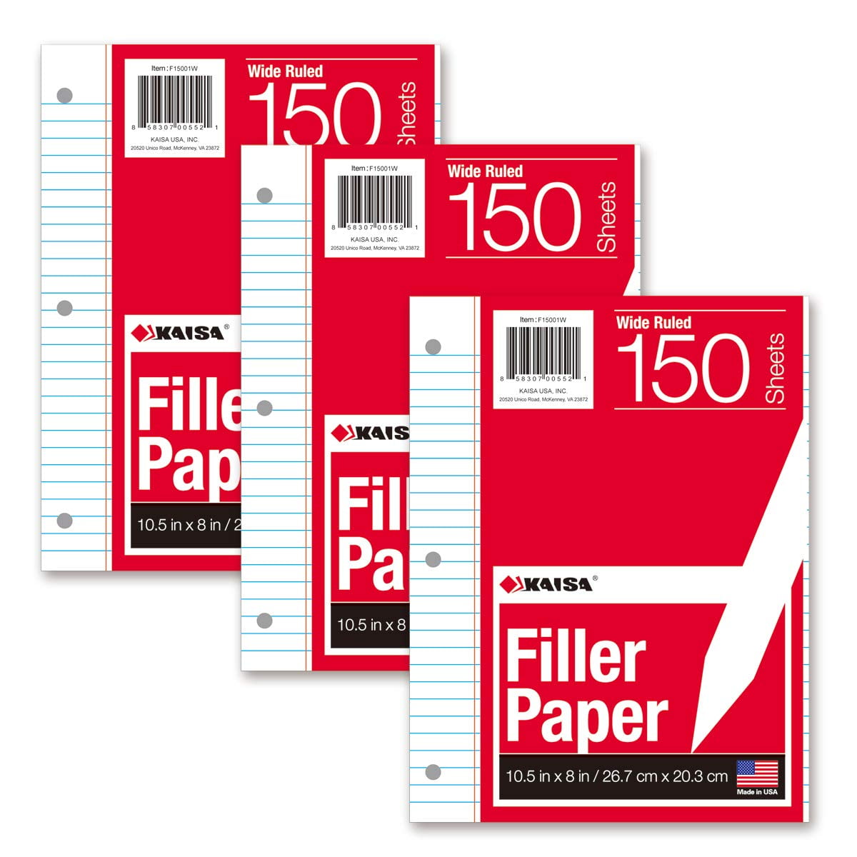 Kaisa Filler Paper Loose Leaf Paper, Wide Ruled Paper, 8