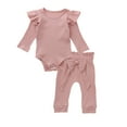 thumbnail image 1 of Coduop Toddler Baby Girls Outfits Long Sleeve Ruffle Bodysuit Romper Pants Set, 1 of 7