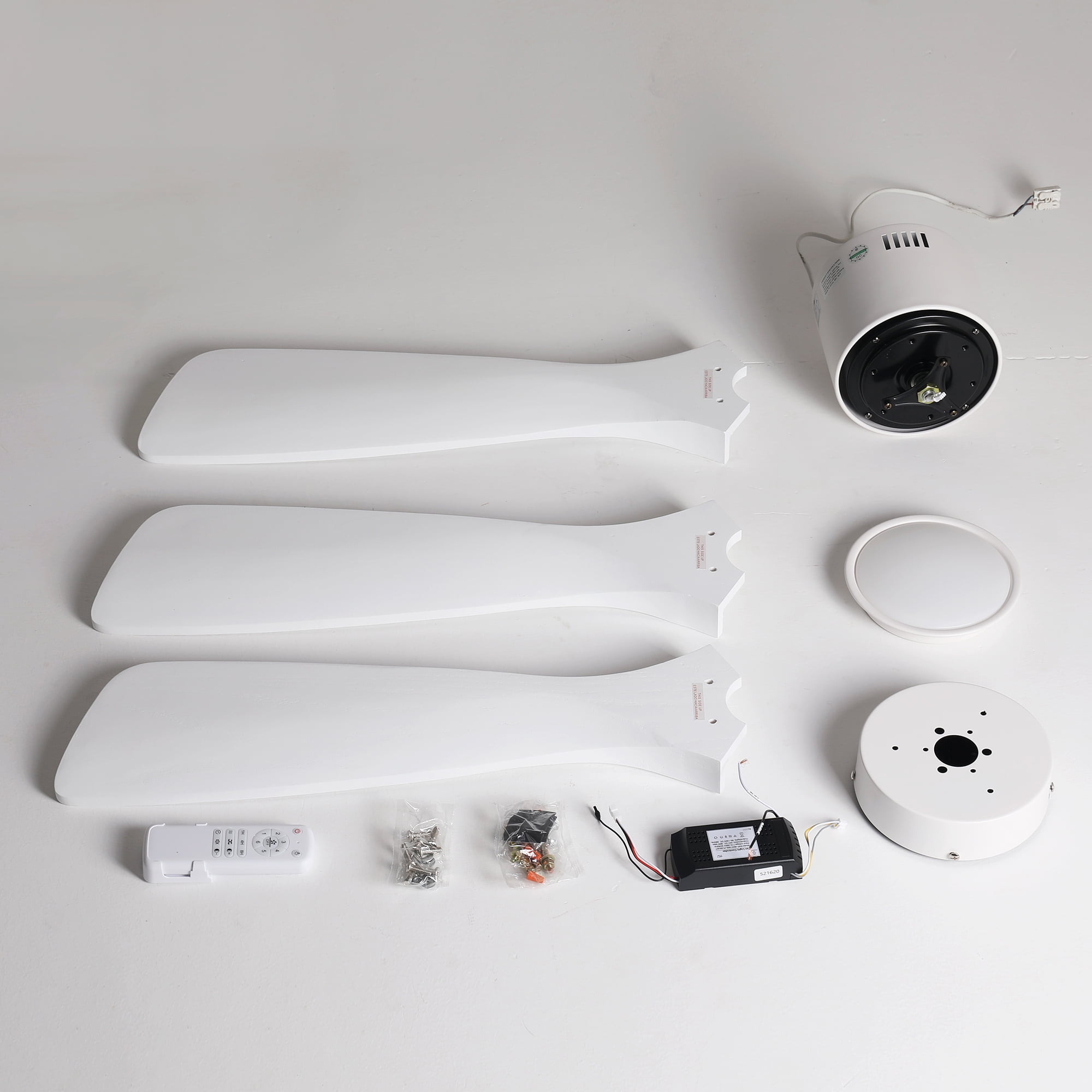 Eowynic 52-Inch Modern Ceiling Fans with Lights, 3 Wood Blades, DC Motor, 6-Speed, Remote Control, Flush Mount, White