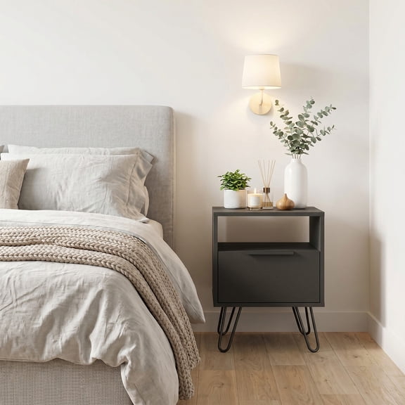 iooHug Vienna wooden Nightstand , suitable for bedrooms and living rooms（Black）