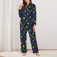 thumbnail image 2 of Fuzoiu Mardi Gras Strings of Beads Print Women's Long-Sleeved Pajama,Lounge Button Down Nightwear,Womens Notch Collar Pajama Set-Medium, 2 of 7