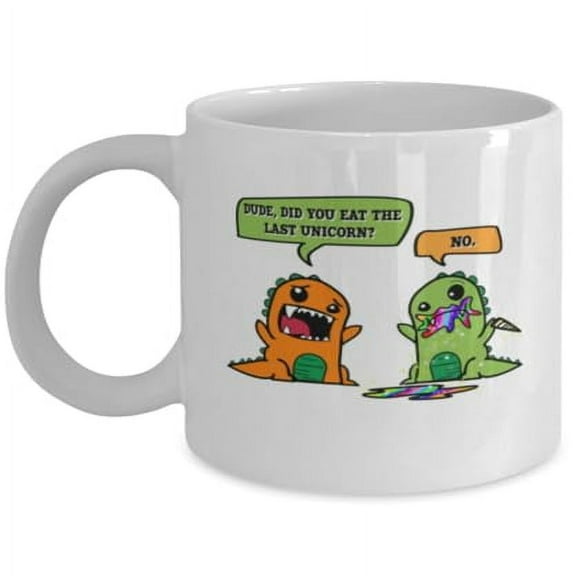 Dinosaur 11 oz Coffee Mug - Last Unicorn Design White Ceramic Gift