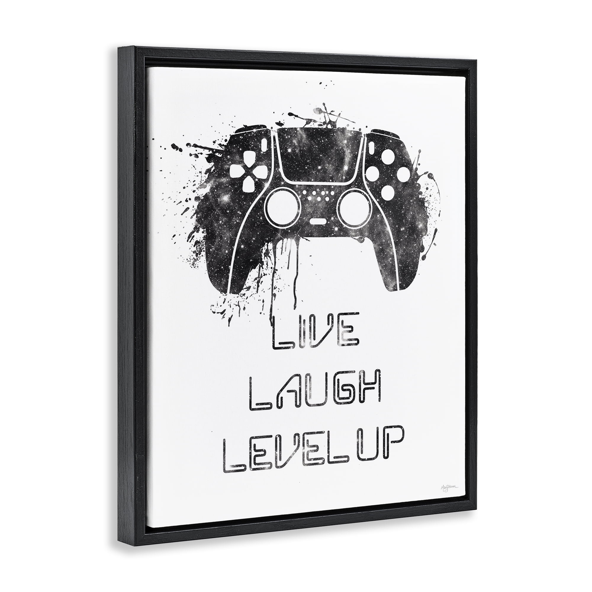 Stupell Industries Live Laugh Level Up Typography Painting Black Floater Framed Art Print Wall Art, 25 x 31