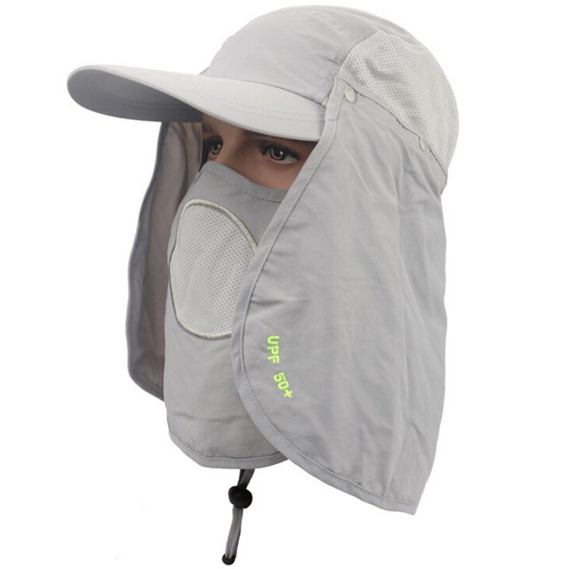 MasteelfCA Protection UV 50+ Extérieur Rabat Multifonction avec Pare-Soleil Amovible et Masque (Gris Pâle)