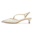 thumbnail image 2 of FSJ Women Graceful Kitten Low Heels Studded Rhinestone Mesh Pumps Pointed Closed Toe Elastic Strap Slingback Sandals Wedding Shoes Size 8.5 Beige, 2 of 5