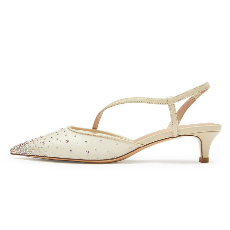 FSJ Women Graceful Kitten Low Heels Studded Rhinestone Mesh Pumps