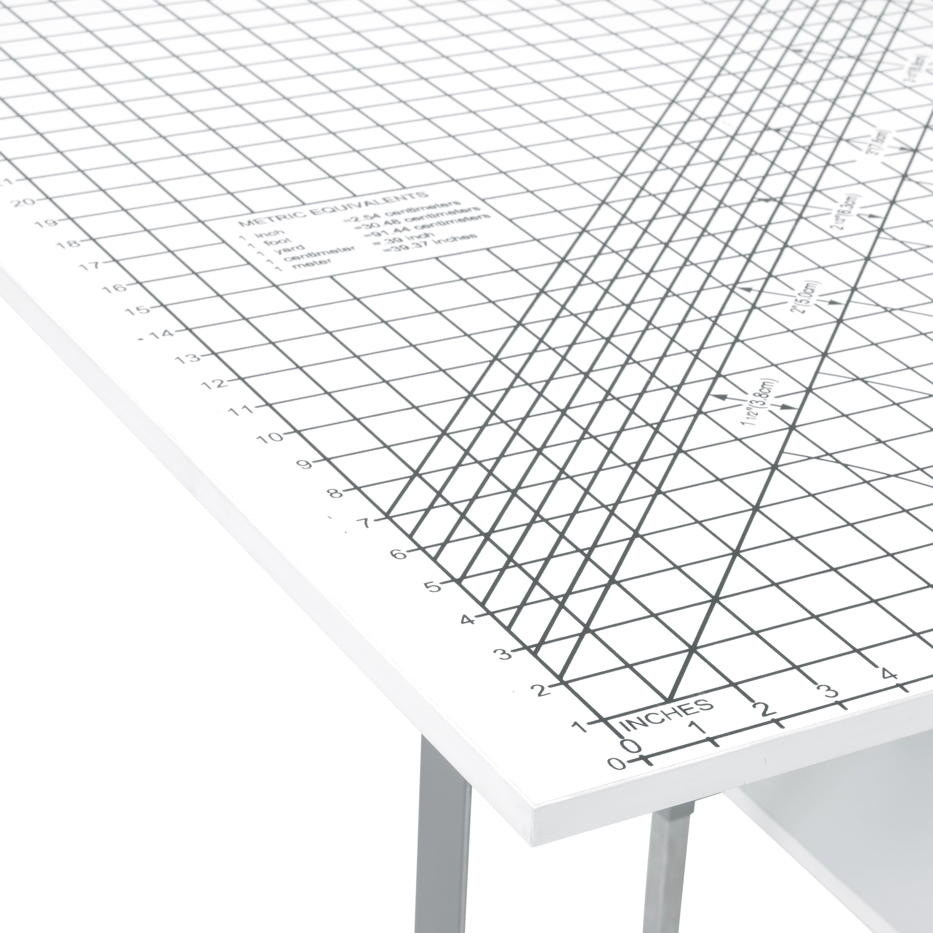Sew Ready Alpha Height Adjustable, Foldable, Mobile Craft Table with Sewing Storage and Cutting Grid in White / Silver