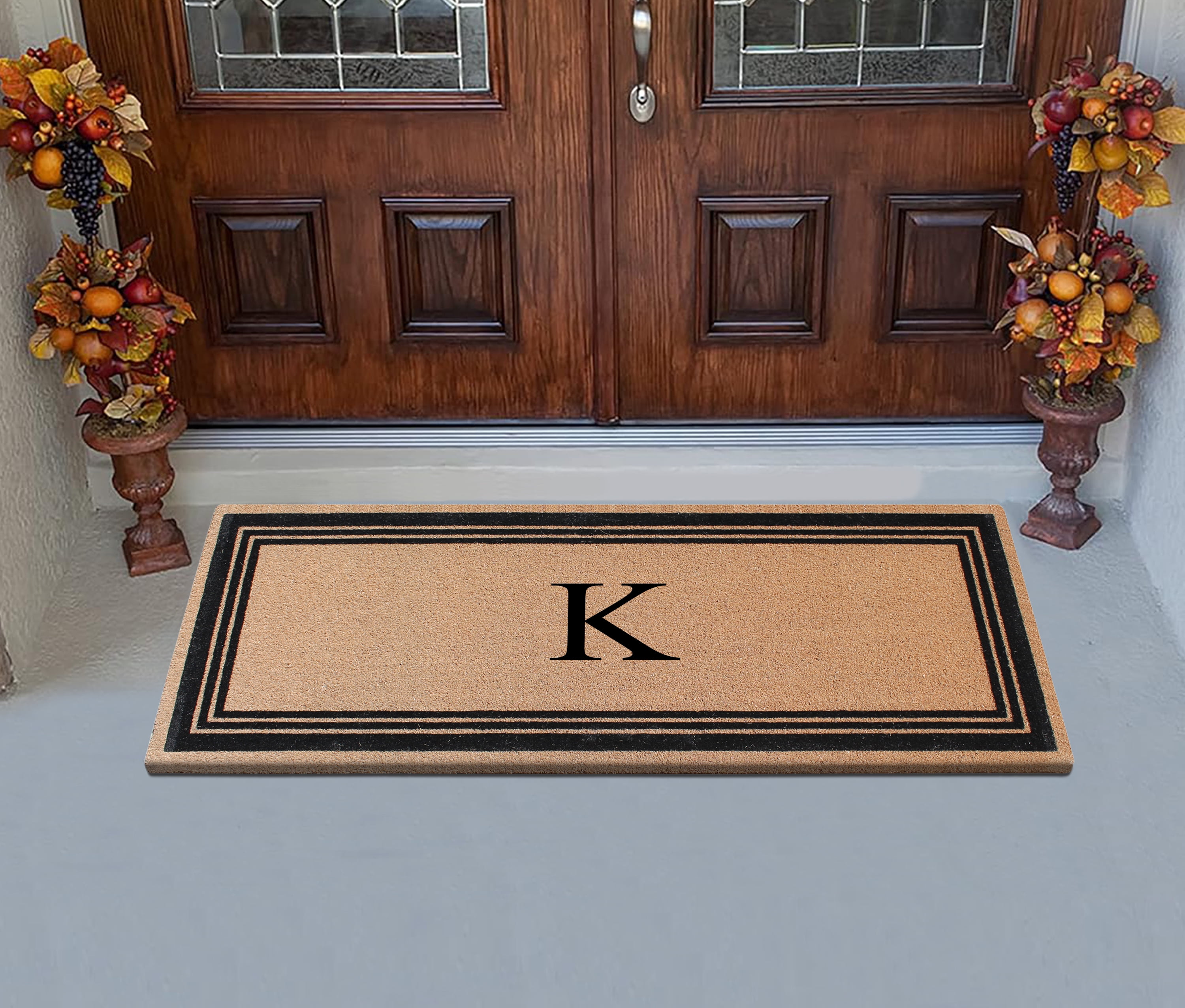 A1HC Natural Coir Flock Monogrammed Door Mat for Front Door, 30x60, Anti-Shed Treated Durable Doormat Outdoor Entrance, Heavy Duty, Thin Profile, Easy to Clean, Long Lasting, Front Door Entry Doormat