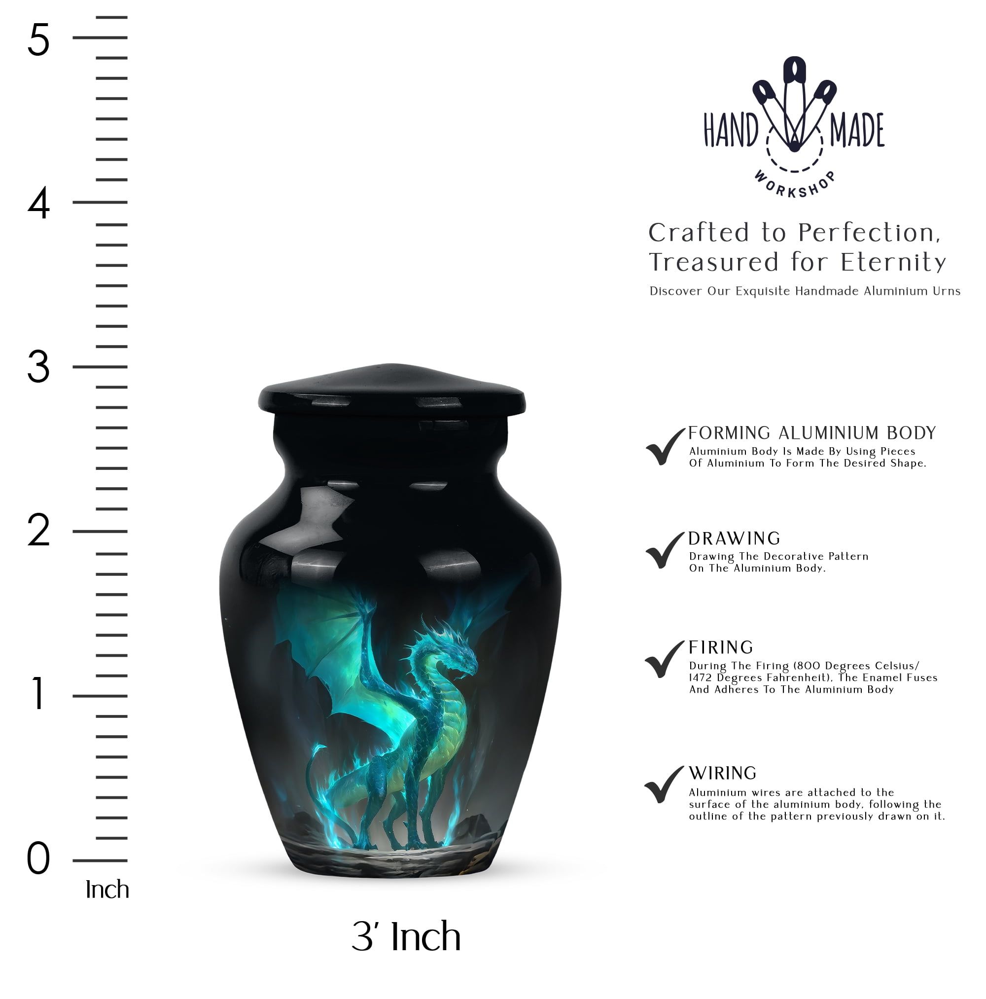 Green Dragon Urn For Ashes For Male & Female, Decorative Urns For Human Ashes, Large Funeral Mini Memorial Urn For Men, Cremation Urns For Baby Boy ( Size- 10inch,1pc 3inch 1pc )