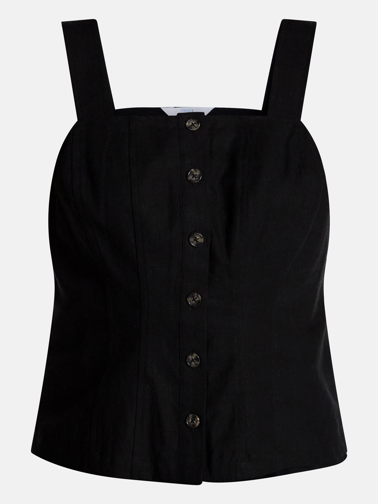 Time and Tru Women's Linen Blend Button Front Tank Top with Adjustable Straps, Sizes XS-XXXL
