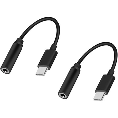 2pcs Headphones Adapter USB-c to 3.5 Aux Audio Female Adapter Earphone P20 Black