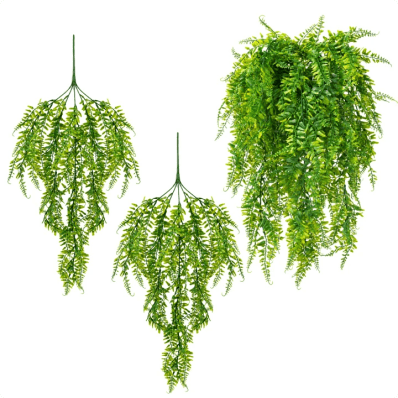Miracliy 2 Pcs Artificial Boston Fern Hanging Vines, 69 Forks Fake Greenery for Wall Decor