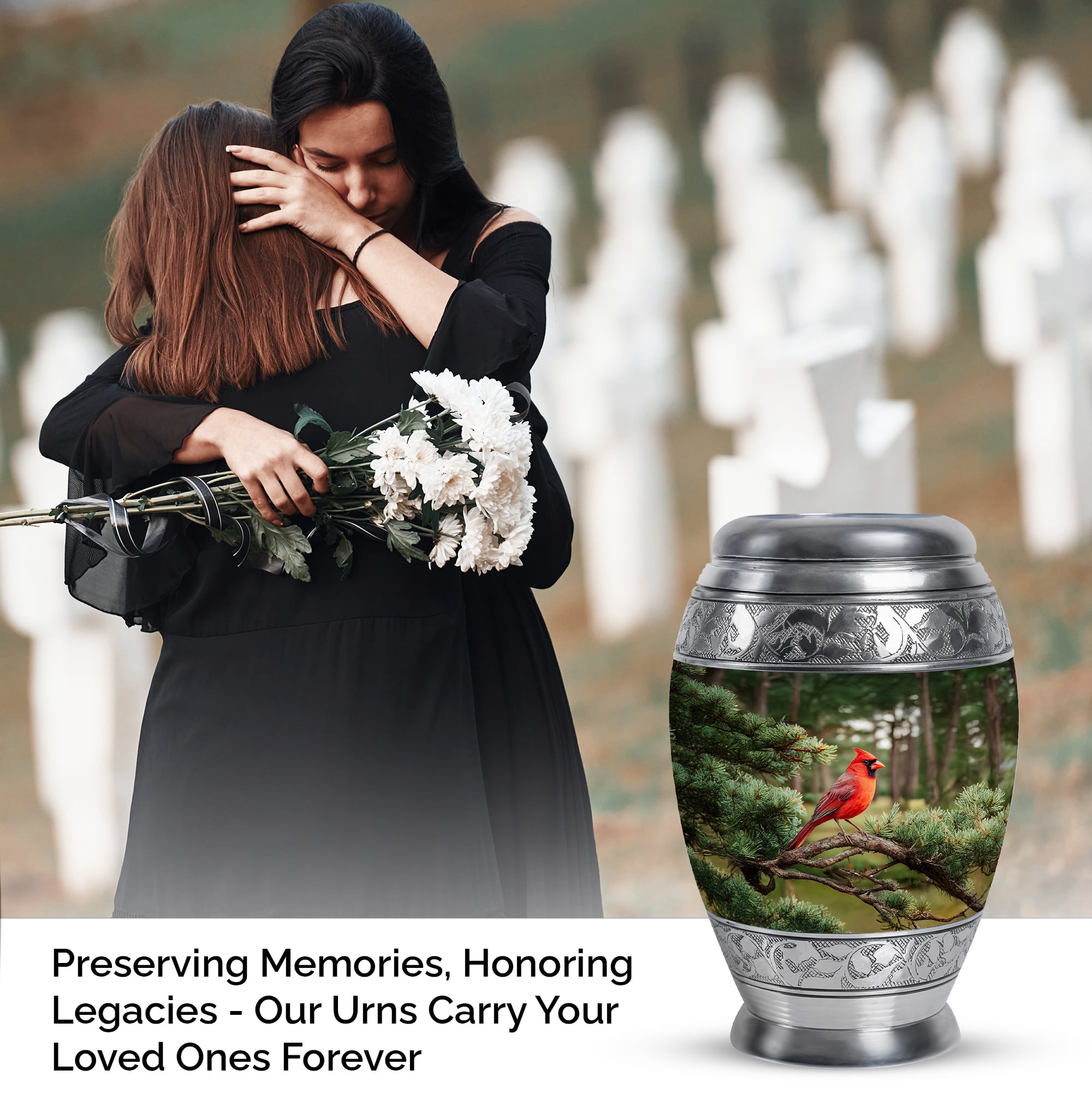 Cardinal Bird Cremation Urn For Mom And Dad, Tree Memorial Urn For Adult, Sunset Funeral Urns For Adult Male, Keepsake Urns For Ashes Set Of 4 And 1 Large (10&3) Inch Combo