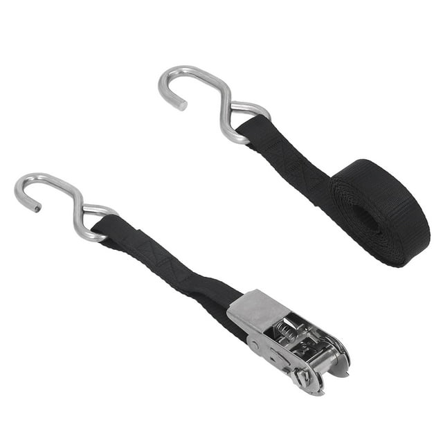 Sangles d'Attachement à Cliquet, Haute Résistance à la Rouille Résistantes aux Déchirures Couture Précise 2 Pcs Sangles à Cliquet Noires pour Remorque / 9.8 Pieds, 5m / 16.4 Pieds