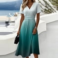 thumbnail image 2 of Women’s Short Sleeve Gradient Print Midi Dress with V Neck and High Waist Design for Casual and Daily Wear White H M, 2 of 5