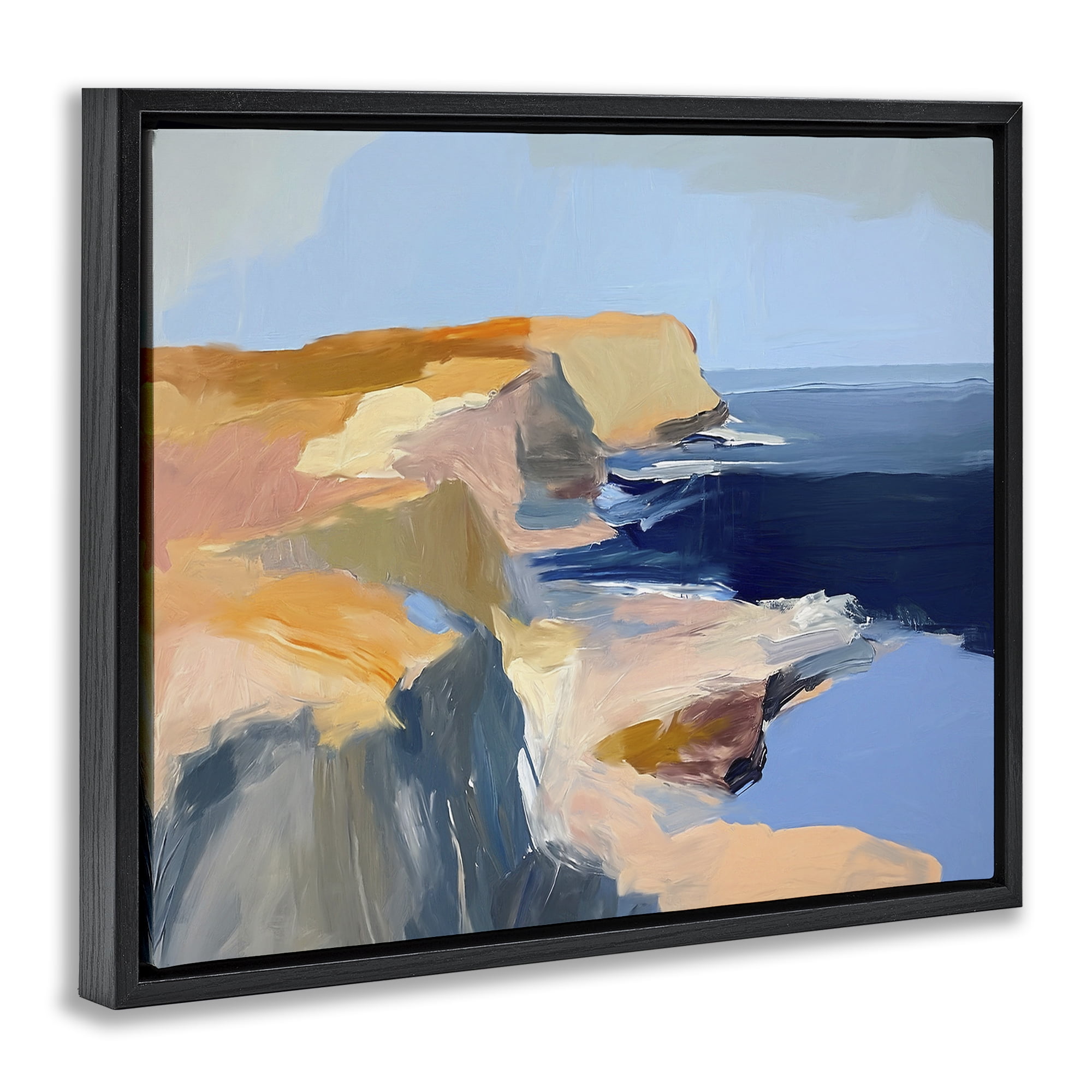Stupell Industries Rugged Cliffs Coastline Coastal Painting Black Floater Framed Canvas Art Print Wall Art, 31 x 25
