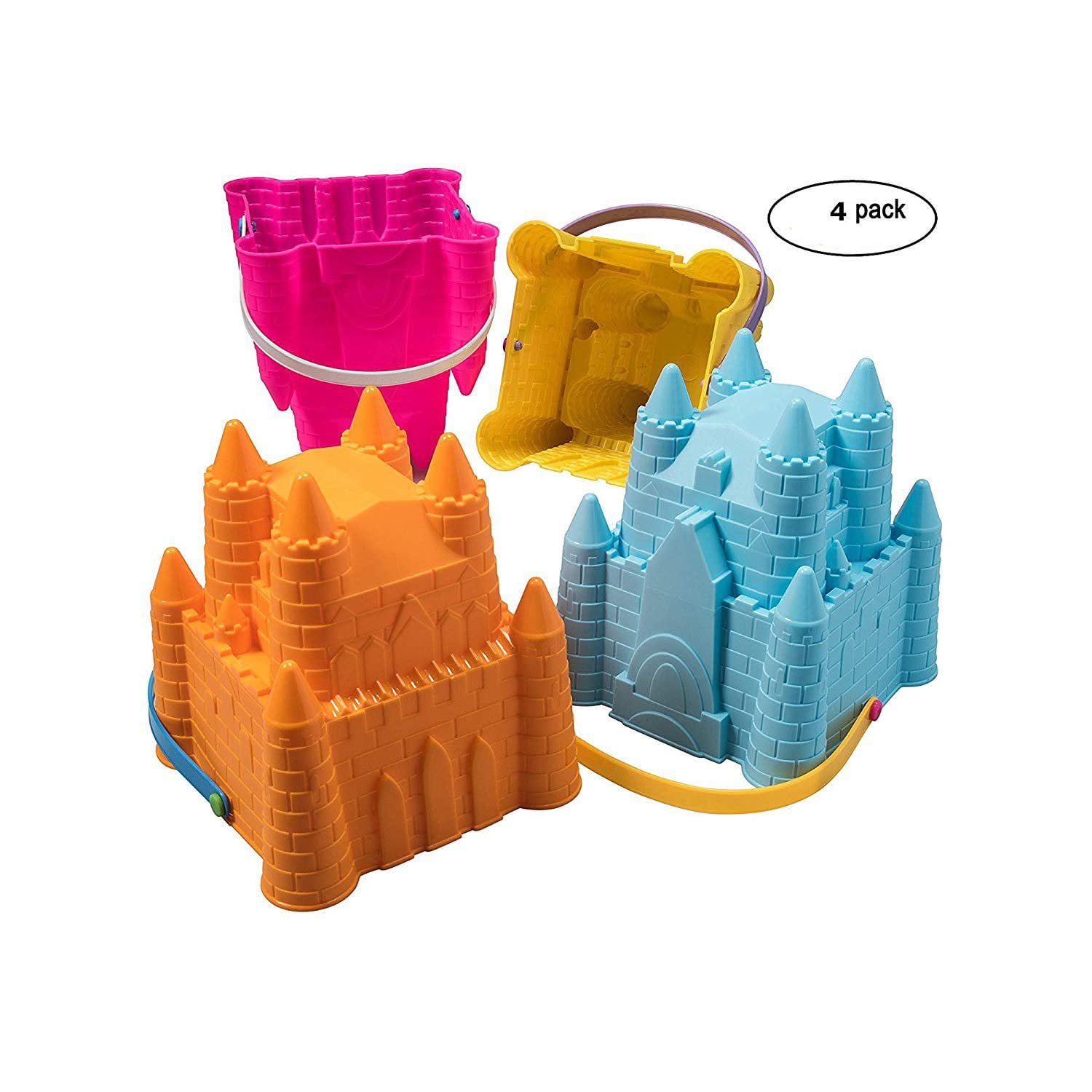 3 Pack Castle Model Beach Sand Buckets 7 Large Snow Castle Maker Pails Water Pool Gardening Bath Toy ABS Durable Thick Plastic Gift Bucket Set For Camping Traveling Cleaning Summer Beach Pool Party 