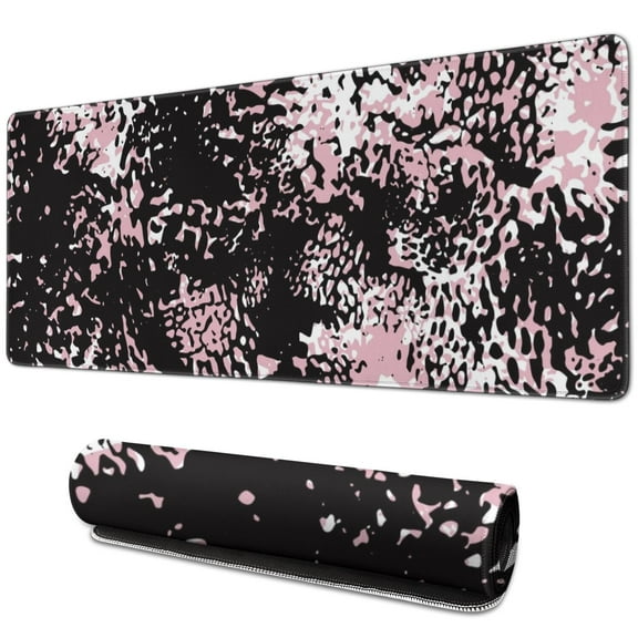 Long Mouse Pads for Desk,Black and Pink Of Leopard Print Desk Mats on Top Of Desks, Desk Mouse Pad Extra Large with 3mm Non-Slip Base and Stitched Edge for Gaming,Office,Work,Home 31.5"x11.8"