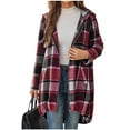 thumbnail image 6 of TKLPEHG Womens Plaid Jacket Full Zipper Casual Lapel Button Long Trench Coat Trendy Fall Winter Warm Clothing (Wine,XL), 6 of 6
