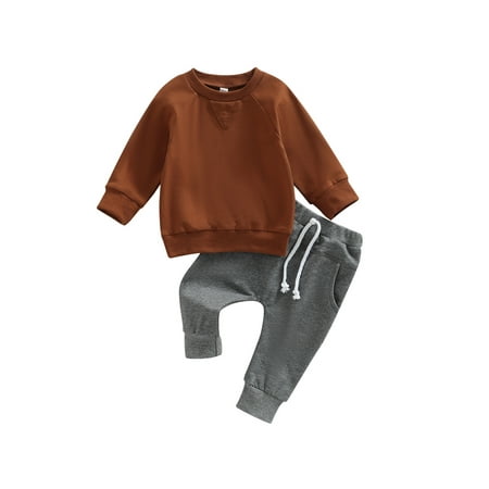 

Ma&Baby Toddler Baby Boy Trachsuit Long Sleeve Crewneck Sweatshirt Top and Pants Set 2Pcs Outfits