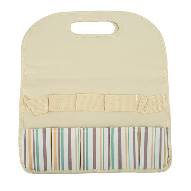 Sac de Rangement pour Outils de Jardin, Grand Sac Fourre-Tout d'Outils de Jardinage à Poches Profondes Externes, Imperméable et Résistant à l'Usure, Beige avec Rayures Colorées, Marron avec Carreaux
