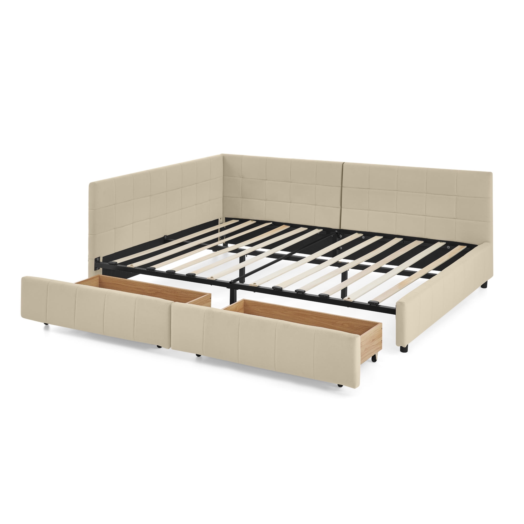 Noble House Carola Full Size Velvet Daybed Frame, Tufted Upholstered Sofa Bed with Underbed Storage Drawers, Beige