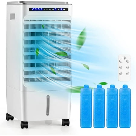 

Evaporative Air Cooler Portable 3-IN-1 Air Cooling Fan with Remote Control and 4 Ice Packs Air Humidifier with 3 Modes 3 Speeds and 7H Timer Bladeless Cooling Fan for Home & Office