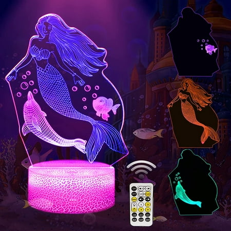 

Hongkai 3D Mermaid Night Light(3 Patterns) Mermaid Gifts for Girls 7 Colors Changing Illusion LED Bedside Lamp for Bedroom with Remote&Smart Touch Mermaid Toys 3D51-A111