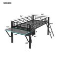 thumbnail image 6 of IVV Twin Size Mid Loft Bed with Desk and LED Lights, Metal Frame with MDF Desktop and Mesh Shelf, Space-Saving Gaming Bed with Incliner Ladder (Black), 6 of 12