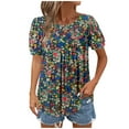 thumbnail image 2 of Xixinqiwan Today Women Summer Shirts,Women's Summer Boho Floral Shirt Ruffle Crew Neck Tops Short Sleeve 2025 Casual Blouses Multicolor L, 2 of 7