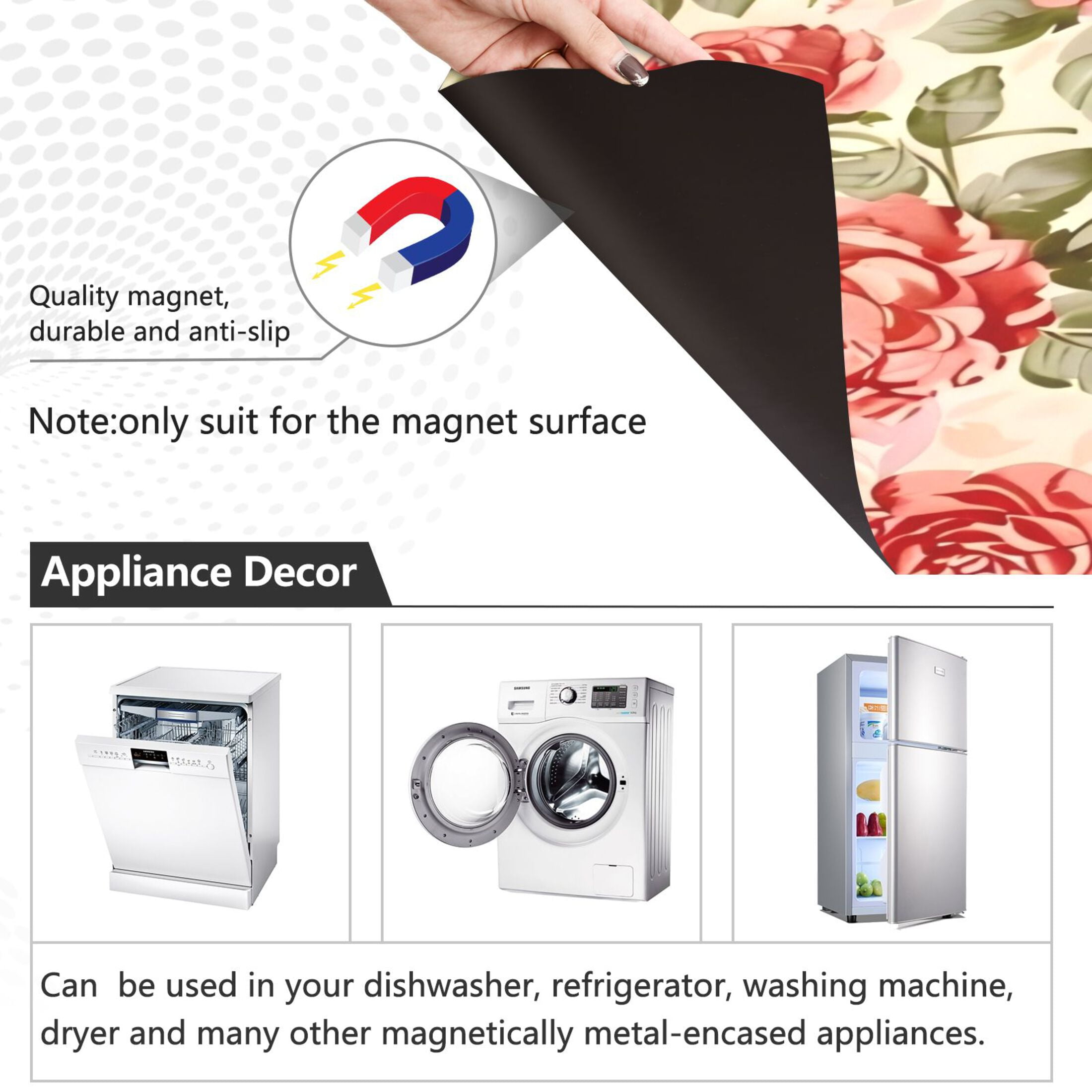 Dishwasher Magnetic Sticker 23x26 Inch Refrigerator Magnetic Sticker Washing Machine Magnetic Sticker Kitchen Panel Magnetic Sticker Home Decor Large Red Flowers