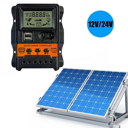 12V/24V 30A PWM Solar Charge Controller w/ Dual USB & LCD Display