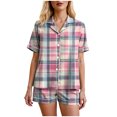 thumbnail image 7 of vigerkar Womens Cute Satin Pajama Set Print Short Sleeve Sleepwear Button Down Pjs Shorts Set Loungewear (Light Blue, L), 7 of 7