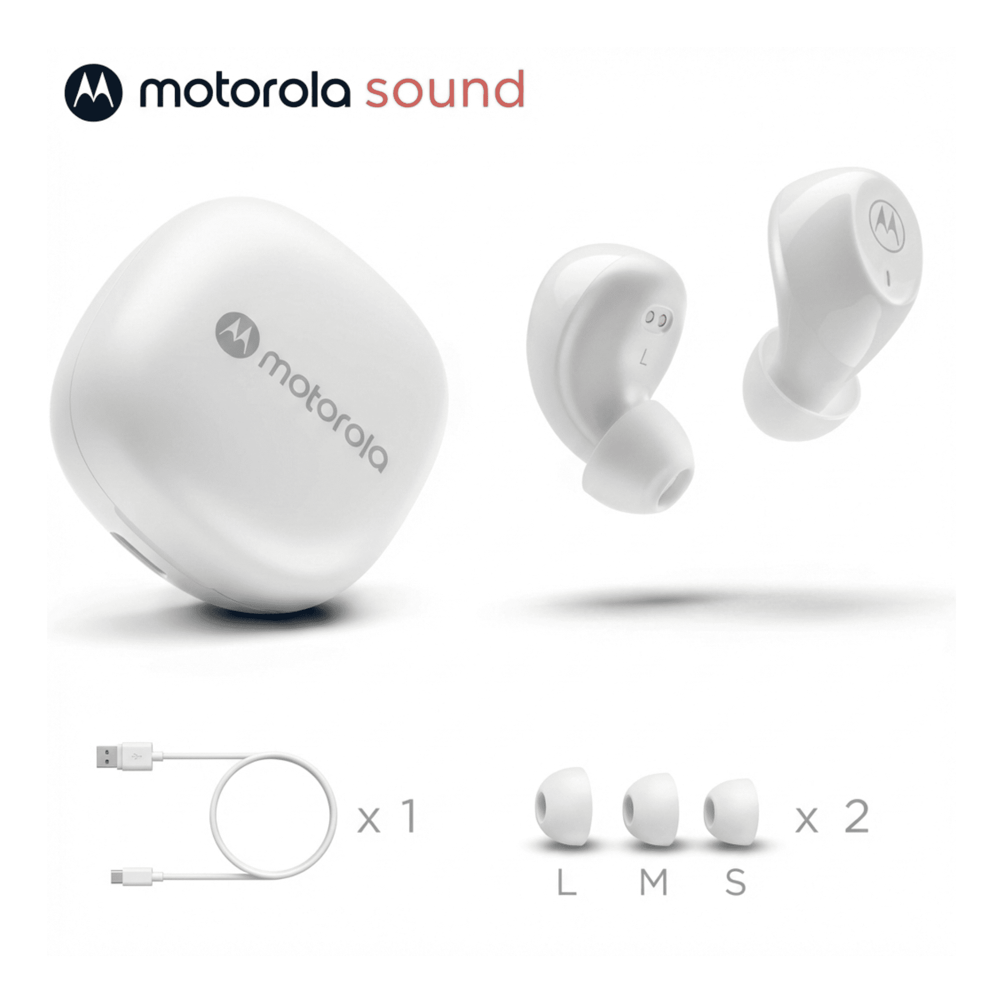Motorola Moto Buds 105 True Wireless Bluetooth Earbuds with ENC, 21H Playtime, Touch Controls, IPX5 Water Resistance, Compact Charging Case, Comfortable In-Ear Fit - White