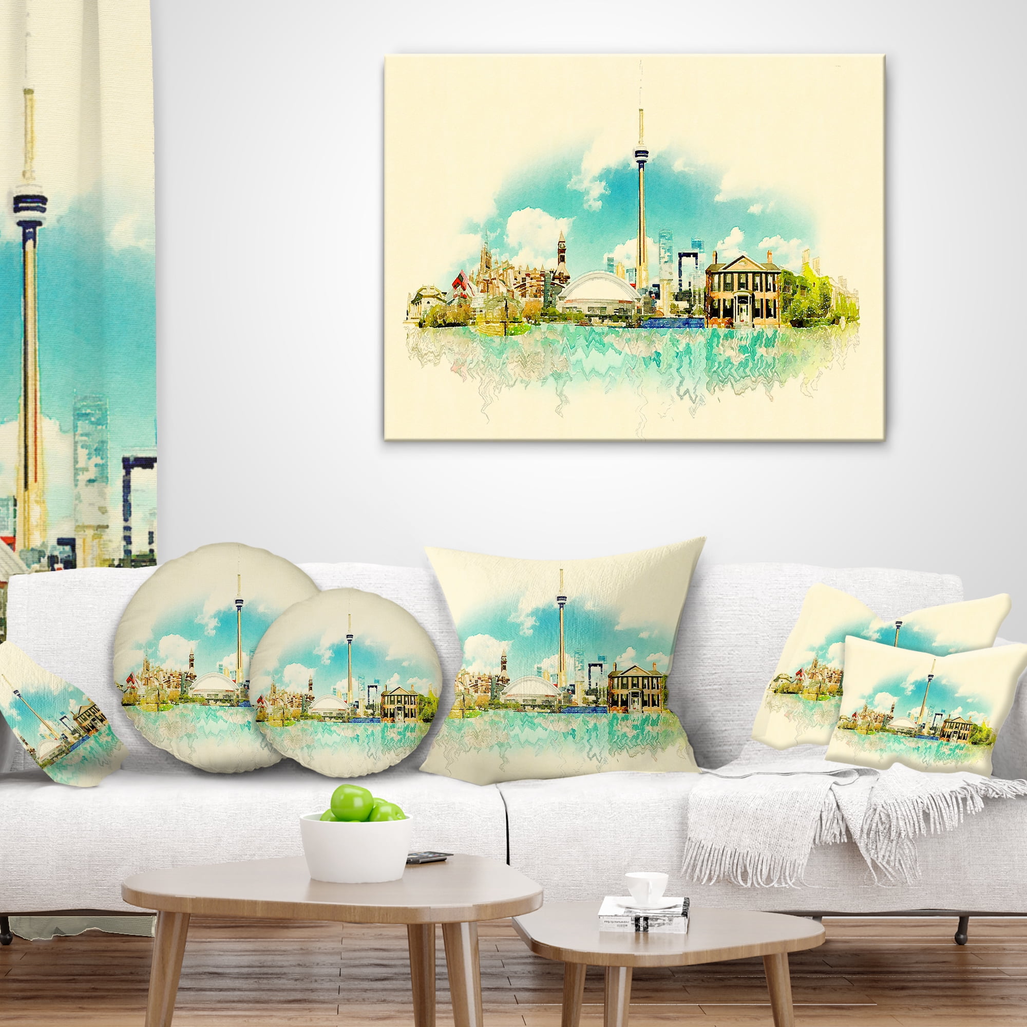 Designart Toronto City Watercolor - Cityscape Painting Throw Pillow - 12x20