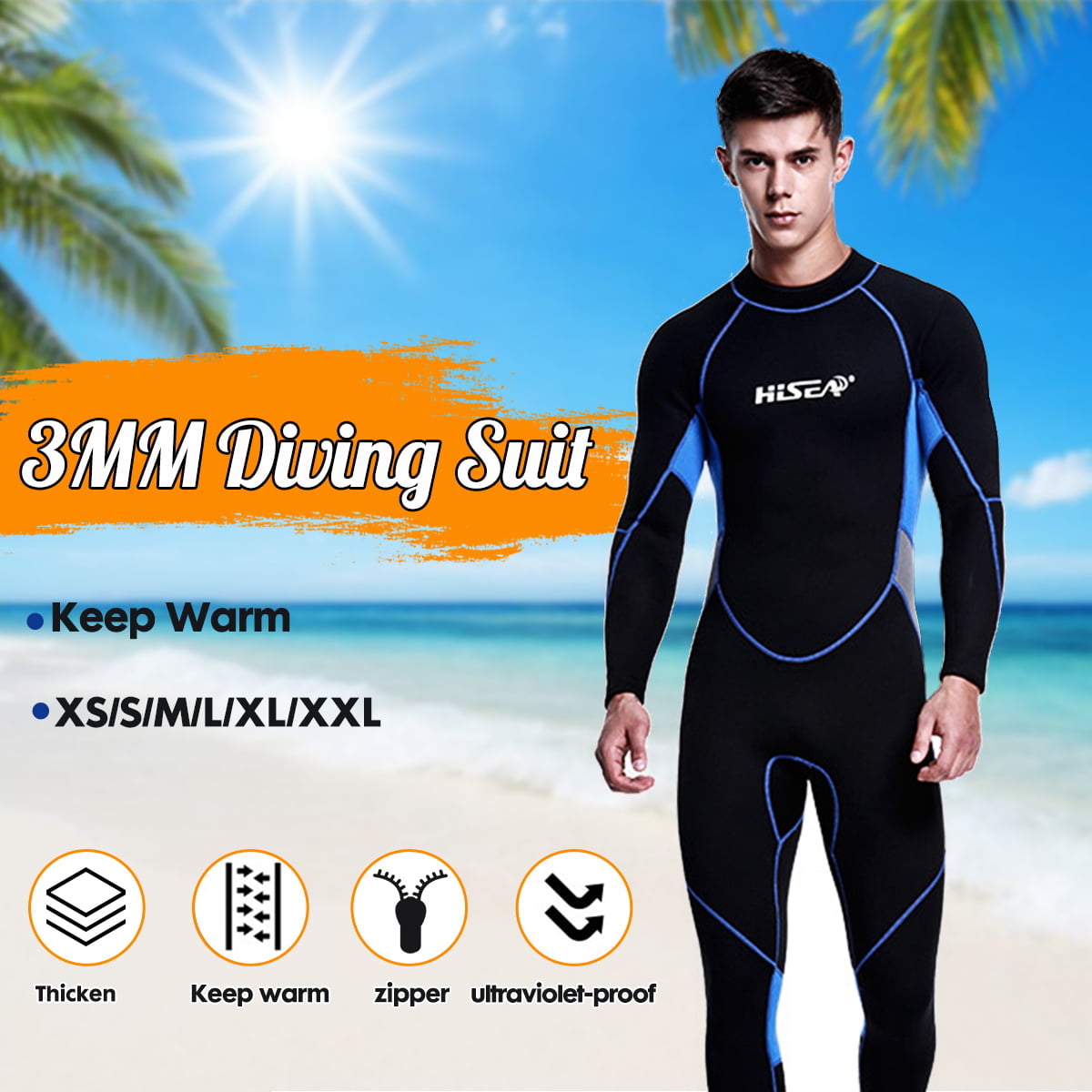 Men's 3mm Back Zip Full Body Wetsuit Swimming Surfing Diving Snorkeling D5K6 