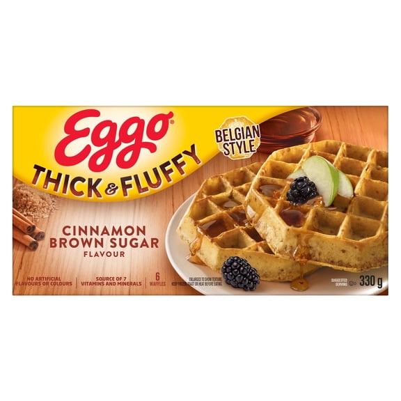 Eggo Belgian Style Waffles, Thick and Fluffy, Cinnamon Brown Sugar Flavour, Pack of 6, 330g