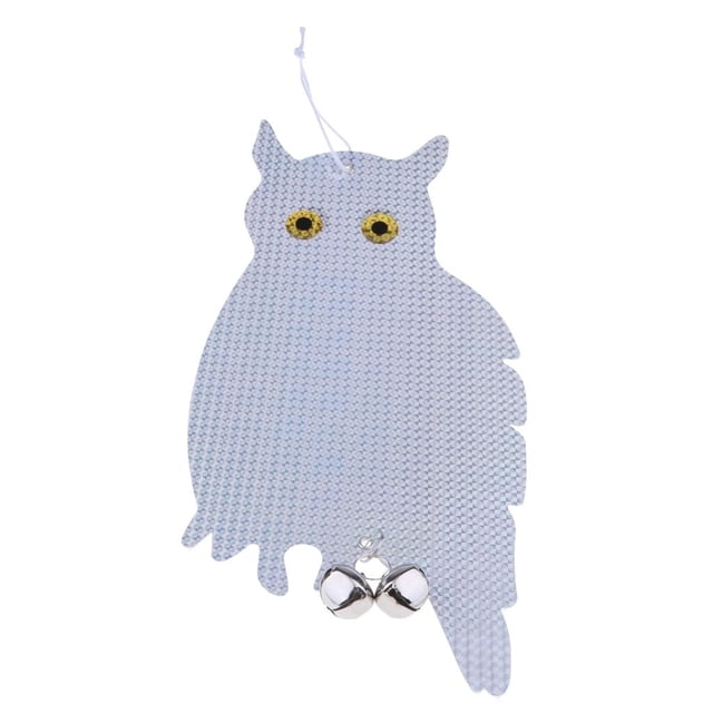 DOLITY 2 Pieces Reflective Flash Owl Decoy Statue with Bell, Hanging Realistic Fake Owl