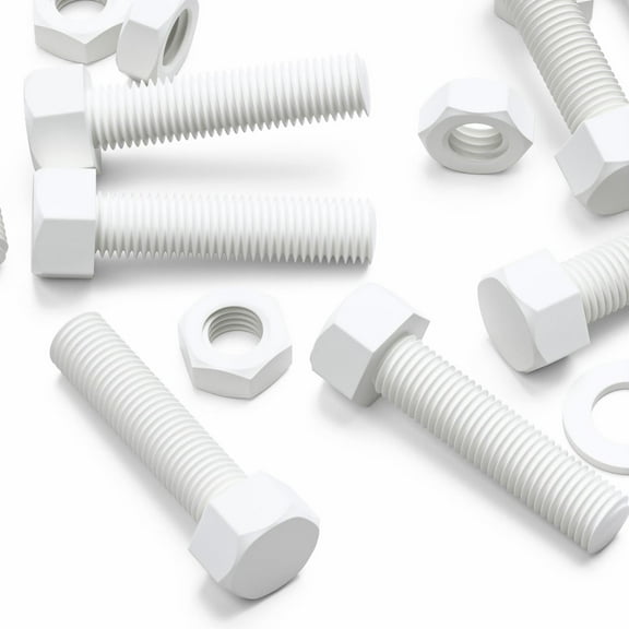 5 x White Hexagon Head Screws Polypropylene (PP) Plastic Nuts, Washers, Bolts, Hex Head, M16 x 65mm, Fastener, (5/8 x 2 9/16 in)