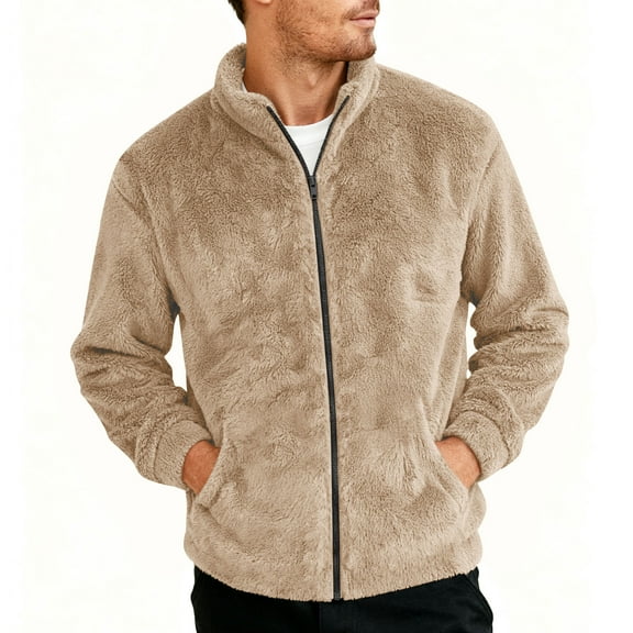 GuangCheng Fuzzy Sherpa Fleece Jackets for Men Full Zip Up Mock Collar Long Sleeve Fall Winter Sweatshirts,S-2XL