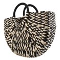 thumbnail image 1 of Sac de Vacances à la Plage Demi-Rond en Paille Sac à Main Noir et Blanc, 1 of 6
