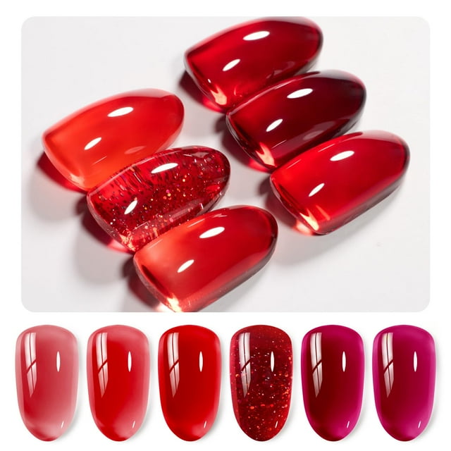 Set de esmaltes de uñas en gel Beetles Red Jelly, 6 colores, 7,5 ml