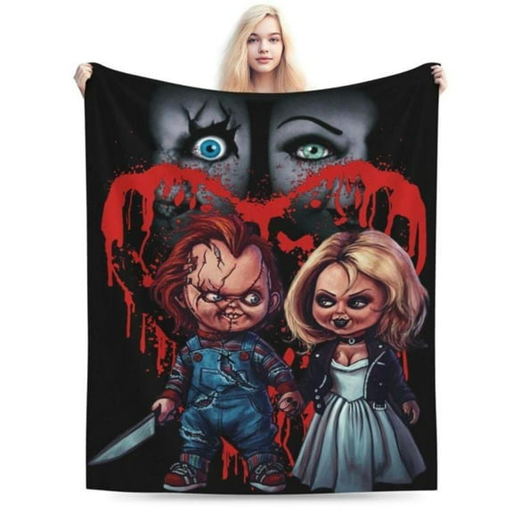 [Maple] Soft Funny Throw Blanket Horror Movie Blanket Chucky Halloween Fleece Blanket Super Cozy Warm Fleece Fluffy Plush Lightweight Bedding Quilts For All Season Bed Sofa Couch