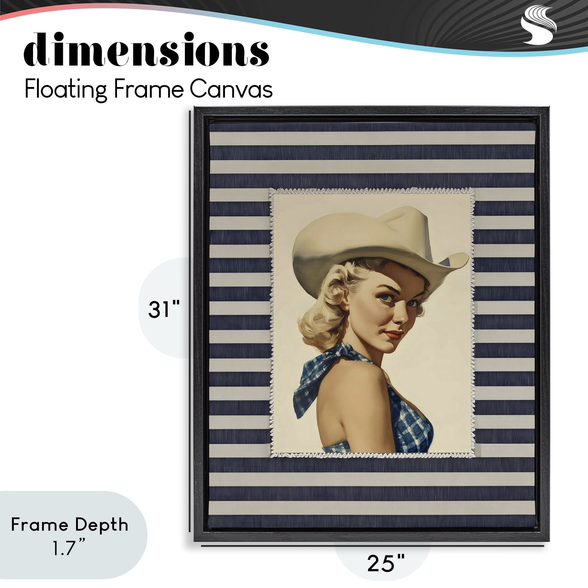 Stupell Industries Retro Cowgirl Stripes Black Framed Floater Canvas Wall Art, design by Arlington Prints