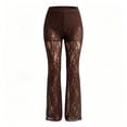 thumbnail image 4 of Fengqque Women Sheer Lace Flare Pants High Elastic Waist Built In Stretch Lining Slim Full Length See Through Layered Trousers Coffee S, 4 of 7
