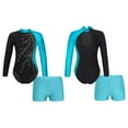 thumbnail image 3 of renvena Girls Gymnastics Leotards and Shorts Set Long Sleeve Ballet Unitard Biketards Tumbling Size 6-14 Blue Green 12, 3 of 6