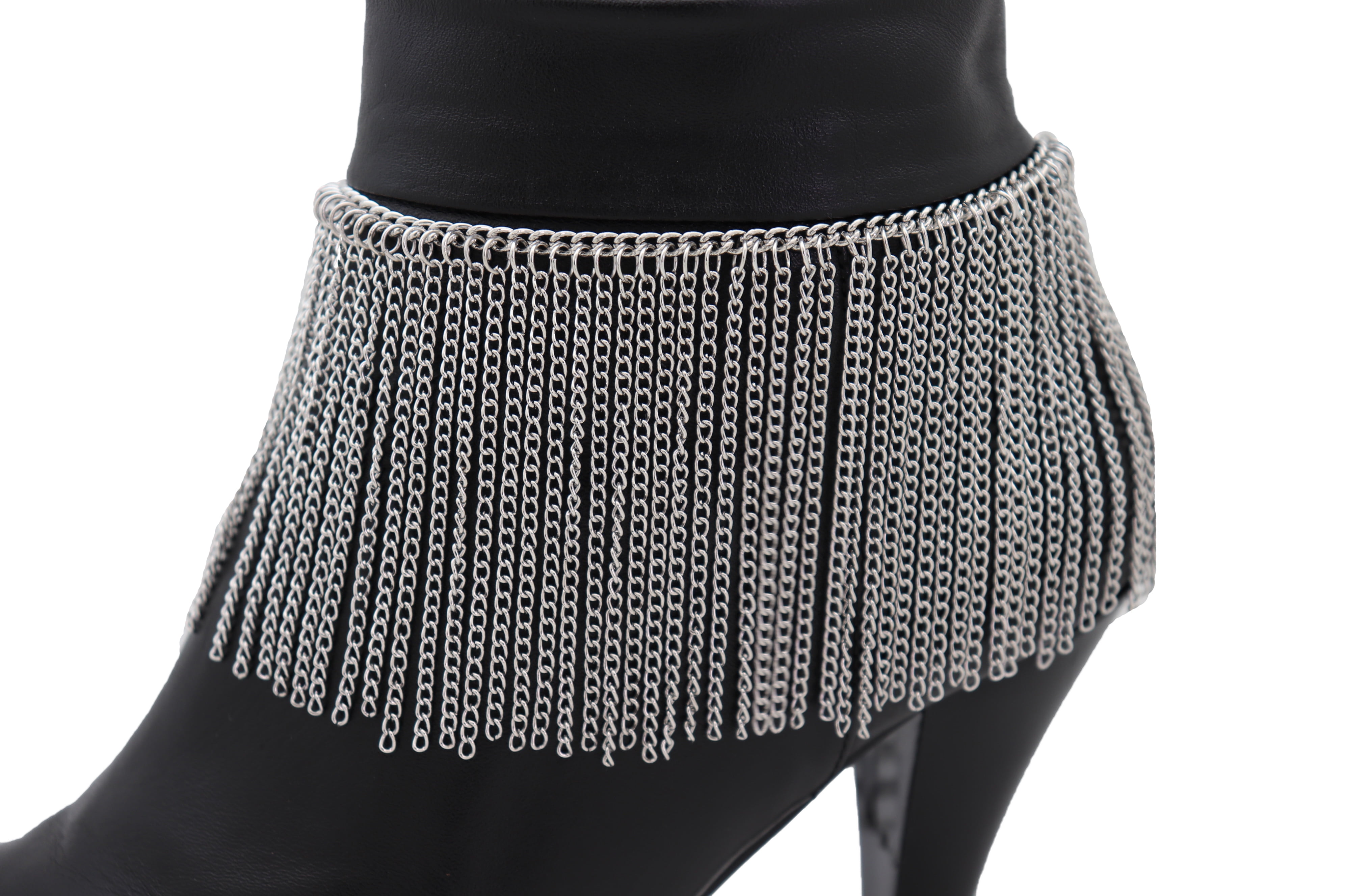 Women Silver Metal Chain Boot Bracelet Shoe Tassel Fringes Charm
