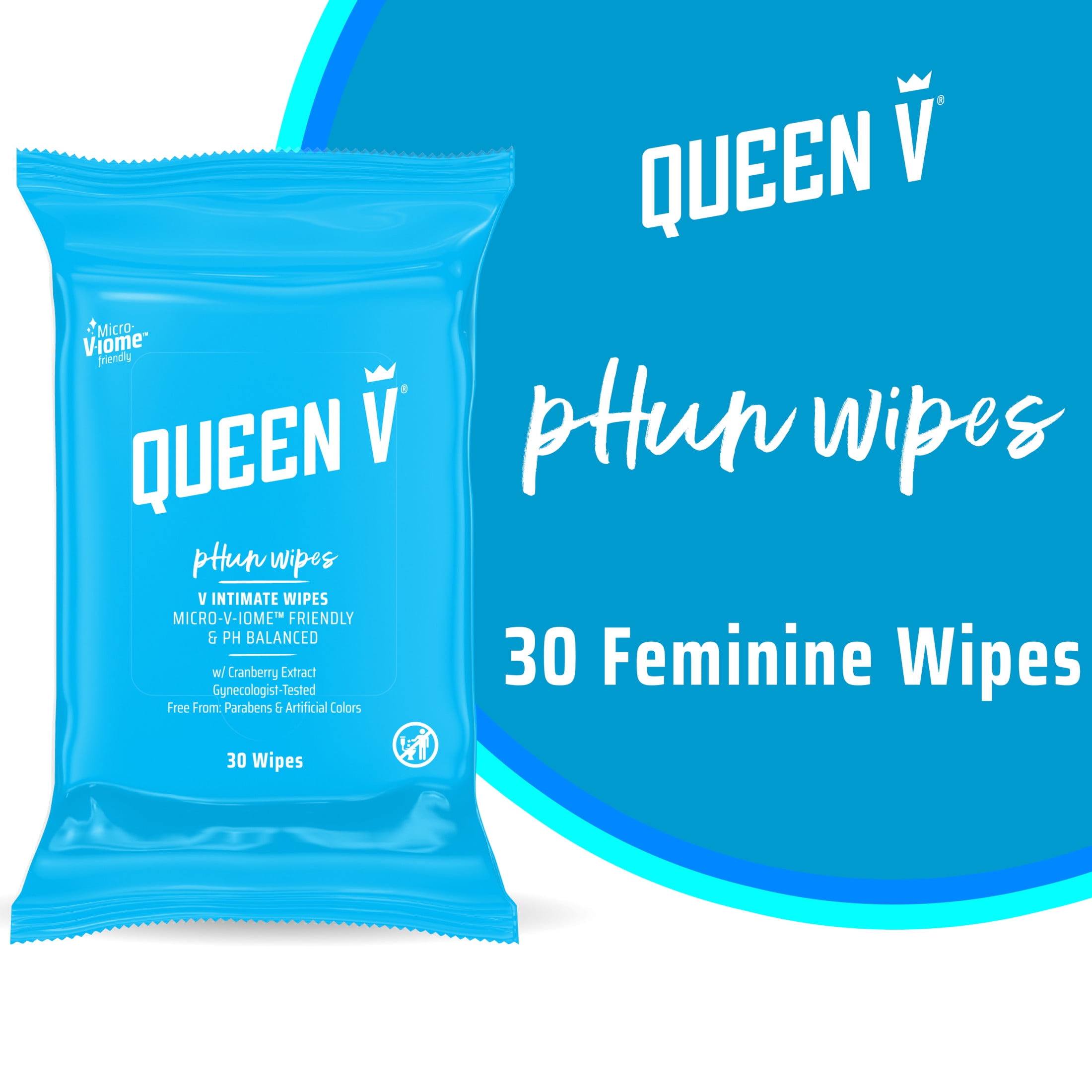 (2 pack) Queen V Feminine Hygiene Wet Wipes, PH Balanced, Convenient Resealable Pack, 30 Count