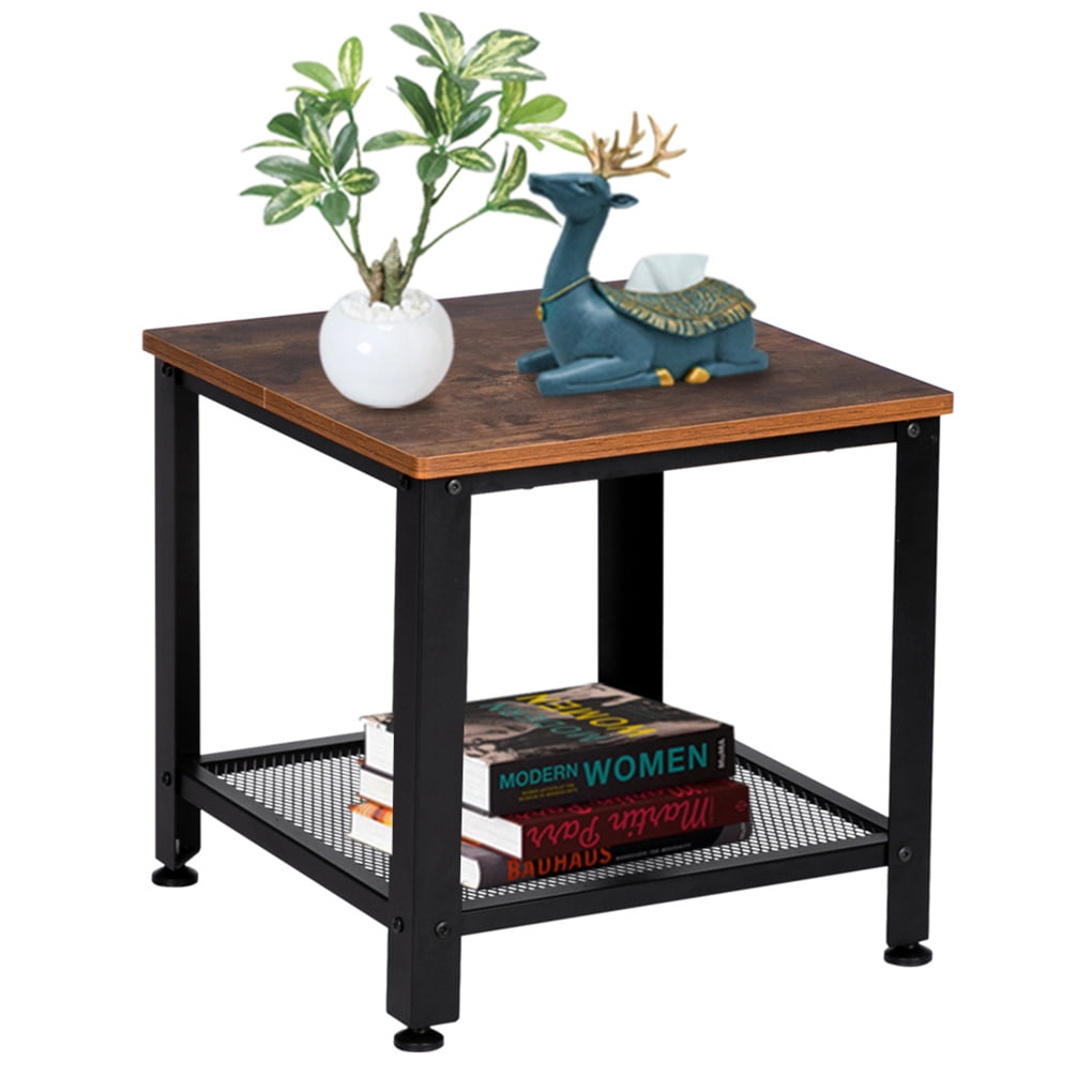 TureClos Vintage Bedside Table, with 2Tier Metal Frame Storage Shelf