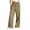 Khaki #025, variant on Summer Linen Pants for Women Wide Leg Beach Pant Elastic Waist Lightweight Casual Flowy Lounge Trousers with Pocket, M